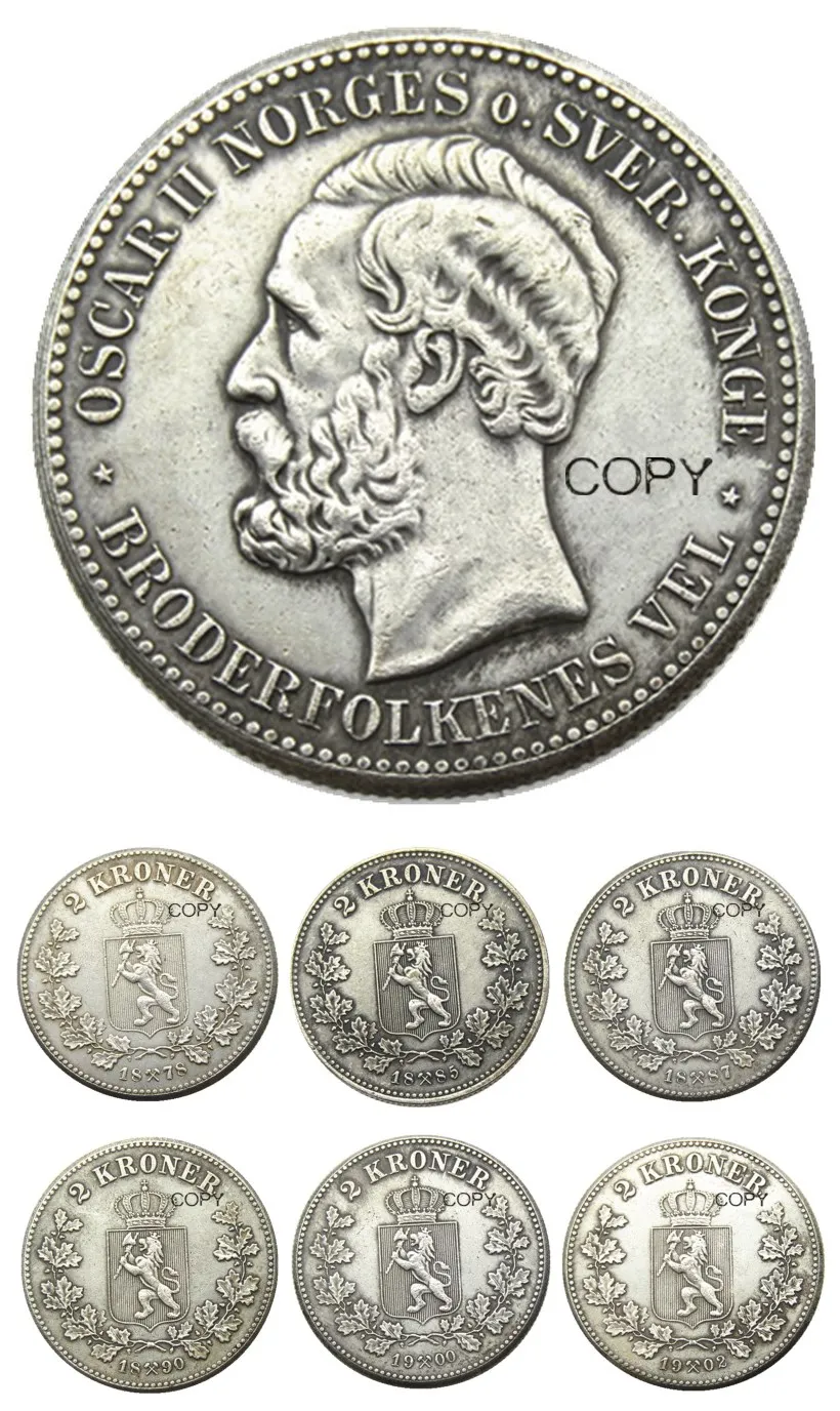 Norway 2 Kroner A set of (1878-1902) 6pcs Silver-Plated Coin COPY