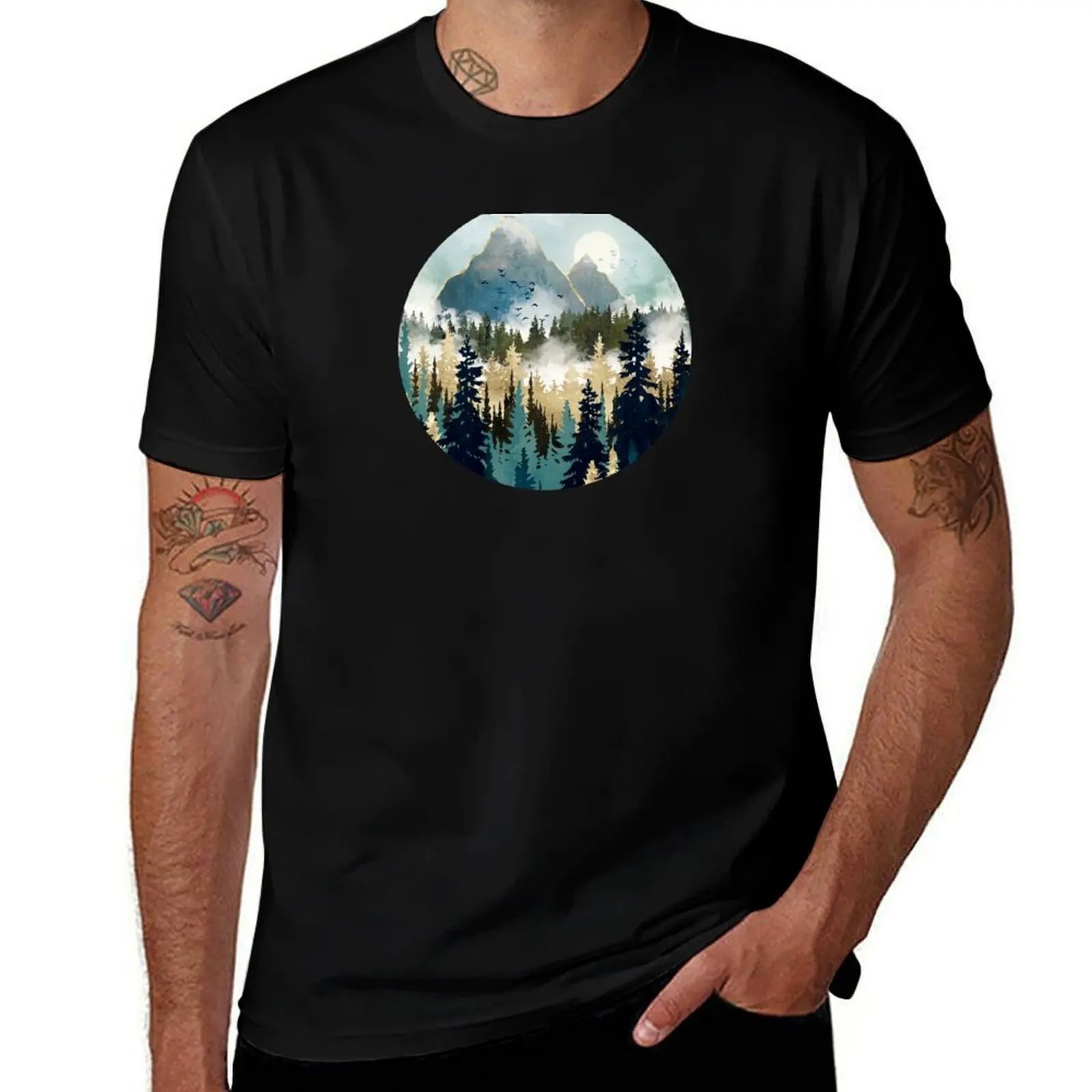 Misty Pines T-Shirt Minimalist Graphic Tee Shirt T-Shirt