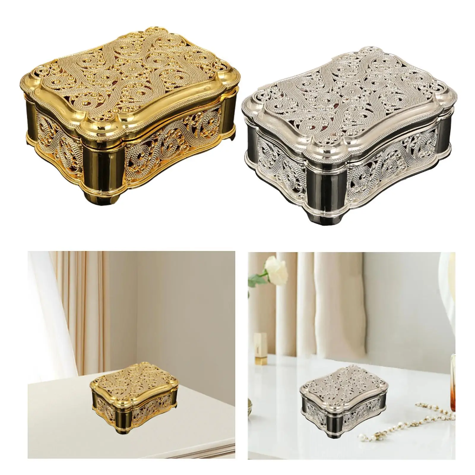 Caja de almacenamiento de joyas, tocador rectangular portátil, regalo de boda, decoración del hogar para collares, pendientes, pulseras, anillos para niñas