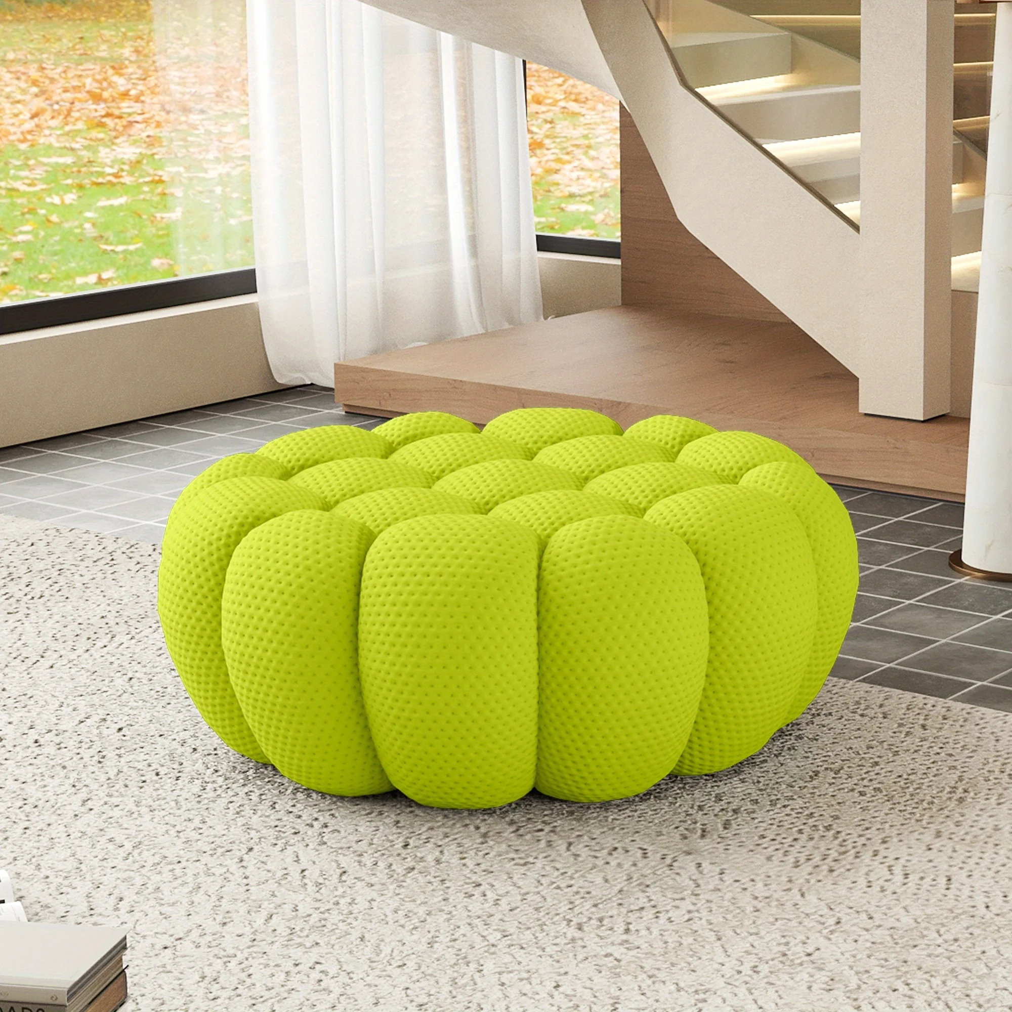 مسند ظهر مبطن للأريكة المنحنية الحديثة ووسائد قطيفة - كرسي كيس فول كبير، قماش ناعم وإطار من الخشب الصلب، لا يتطلب التجميع