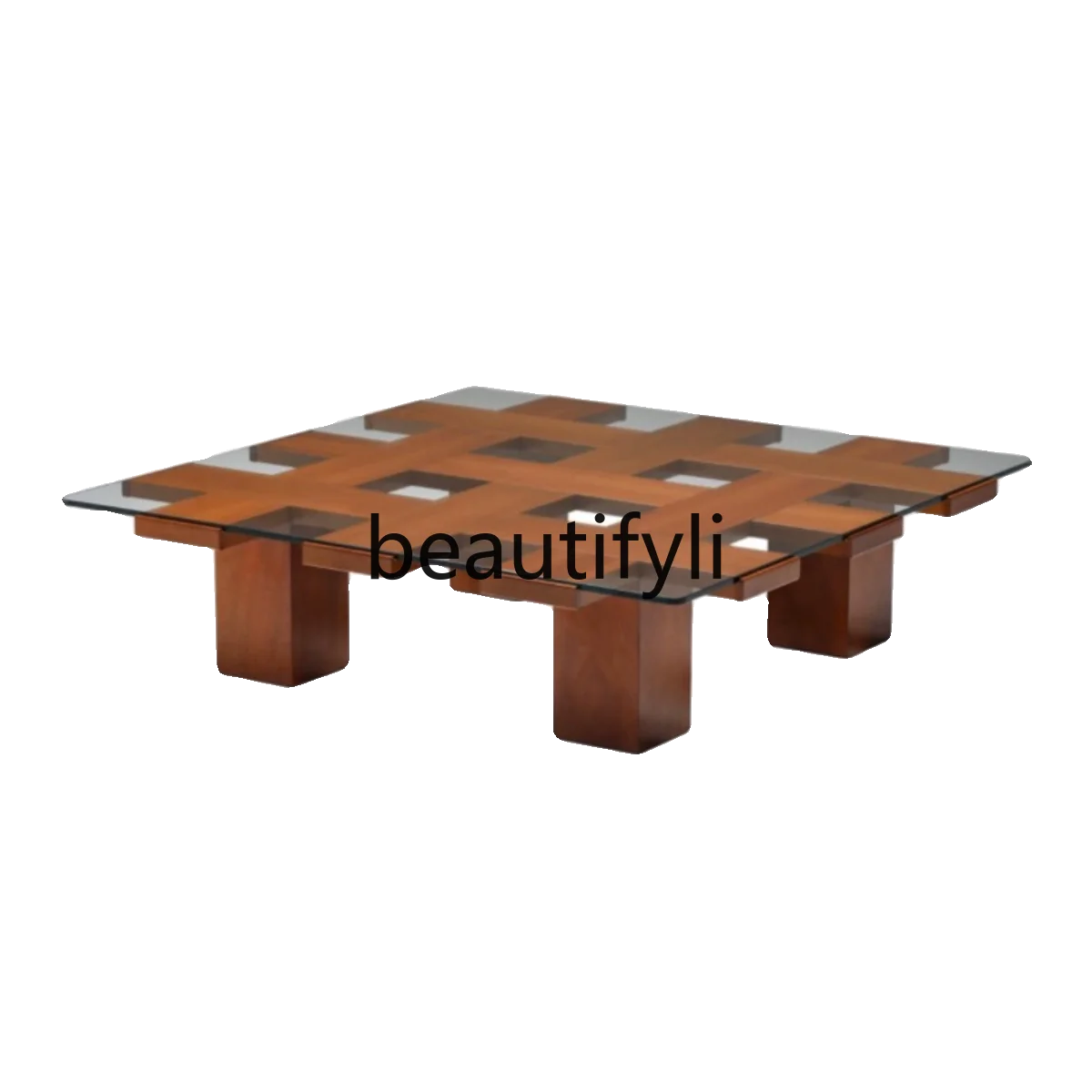 

Medieval retro art glass coffee table solid wood