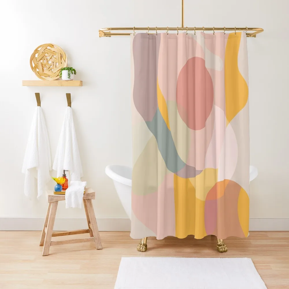 

Abstract shapes and circles yellow and pink Shower Curtain Washable Waterproof Fabric Shower Curtain Bathroom Decor