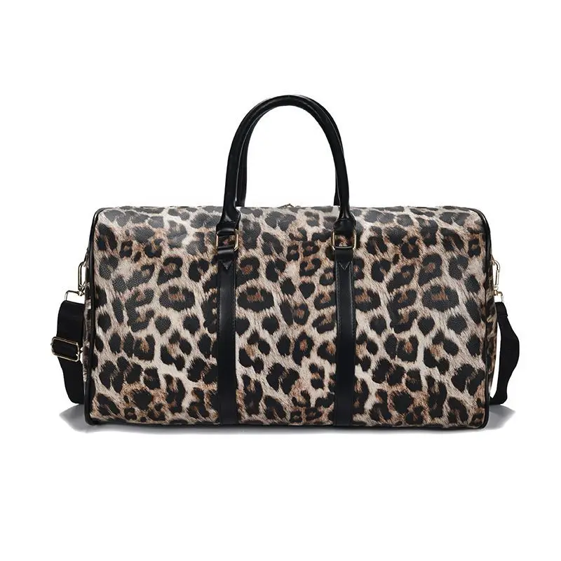 2023 New Leather Leopard Travel Bags Luxury Women Large Capacity Portable Female Shoulder Bag Handbag Vintage Travel Duffle Bag