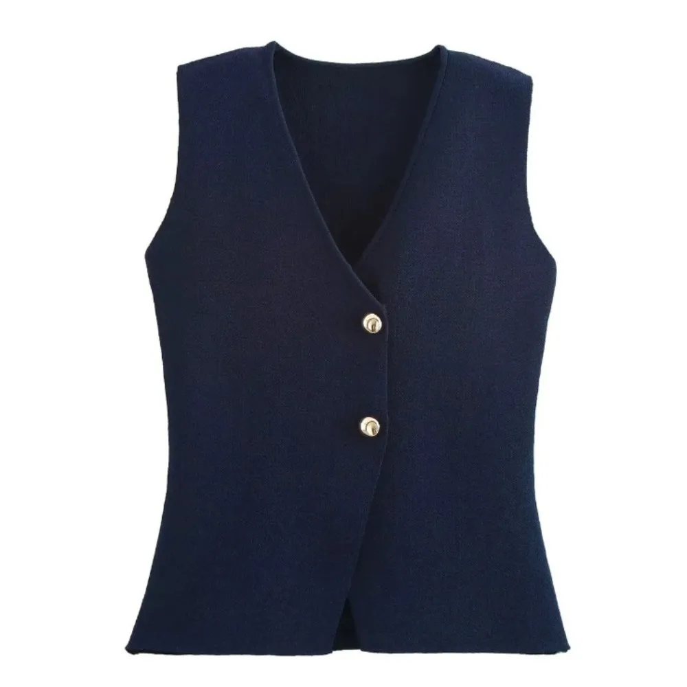 

Single Breasted Sleeveless Sweater V-neck Solid Color Knitwear Women Korean Style Ladies Cardigan Knitted Waistcoat Top Girls