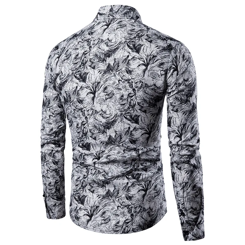 Men\'s Shirt Printed Lapel Long Sleeve Blouse