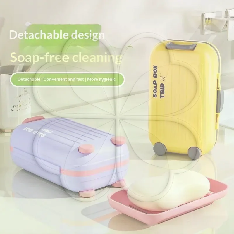 Sealed Lid Travel Soap Box Cute Cartoon Style Suitcase Shape Storage Portable