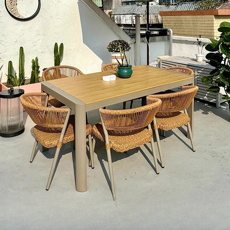 Outdoor tables and chairs courtyard rattan chairs outdoor leisure chairs villa garden rattan plastic wood tables and