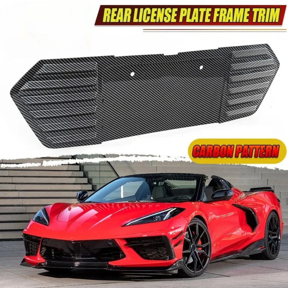 For Corvette C8 Stingray Z51 2020 2021 2022 2023 2024 Carbon Fiber Black Car Rear Bumper License Number Plate Filler Frame