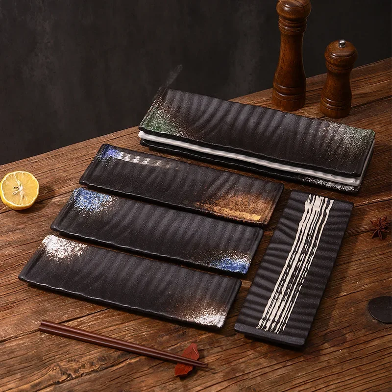 Japanese Sashimi Sushi Inventory Heart Plate  Rectangle Flat  Ceramic Tableware Personalized Rock Flat Plate Long