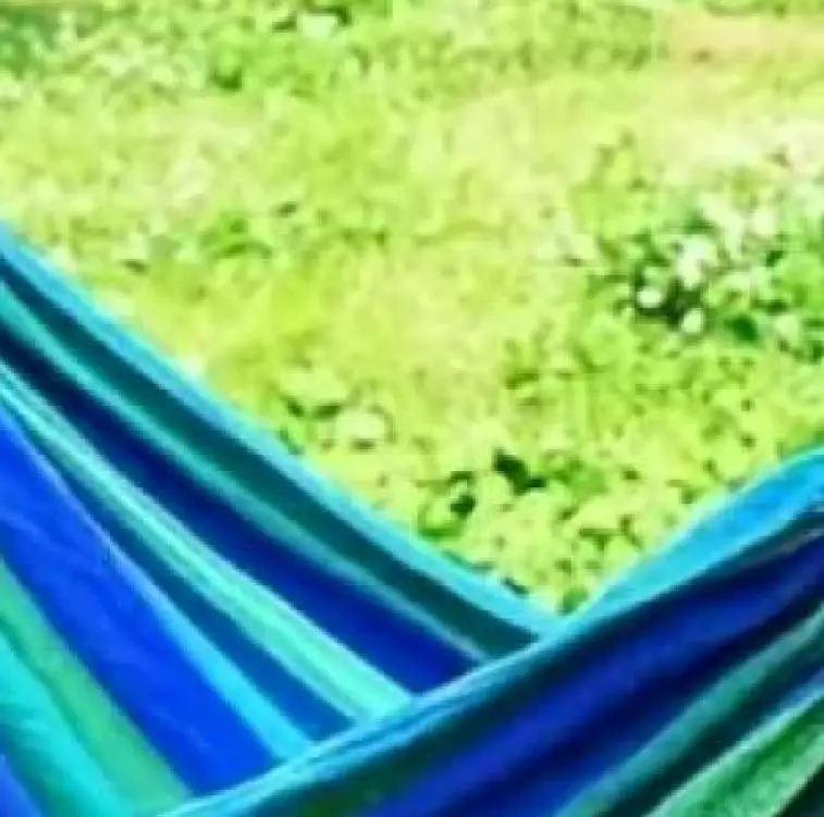 

Breathable Striped Canvas Hammock - Anti-Rollover, Stable Knots, Portable for Garden, Balcony, Backyard - Blue & Green, Adult-Fr