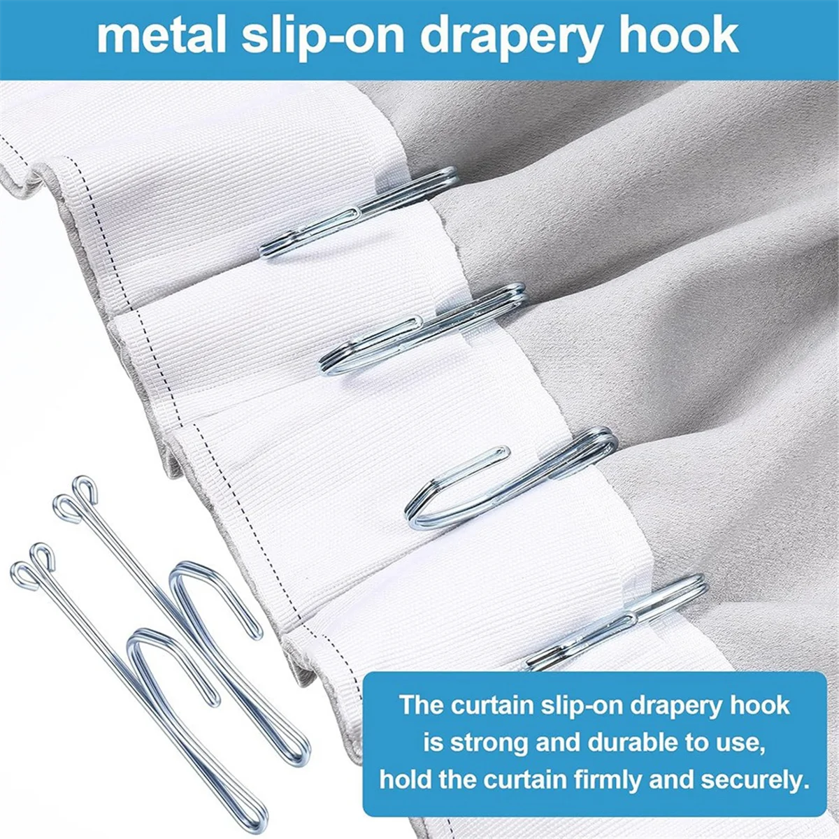 AA25 80 Pcs Metal Slip-on Drapery Hooks - Metal Curtain Hooks Stainless Steel Curtain Pleat Hooks, Door Curtain Hangers
