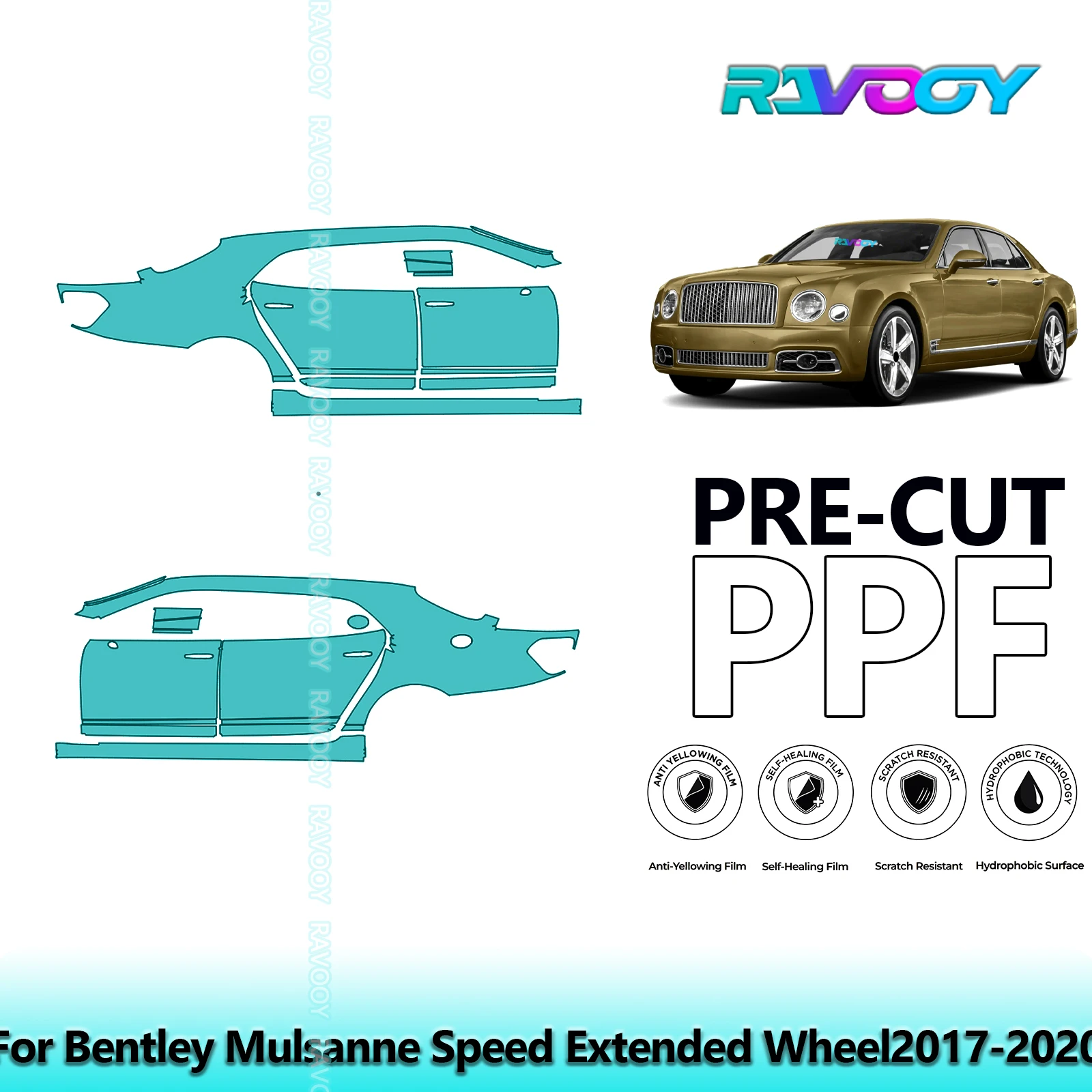 

For Bentley Mulsanne Speed Extended Wheel2017-2020 8.5mil Pre-Cut PPF Door & A/B Pillar Kit TPU Paint Protection Film Set