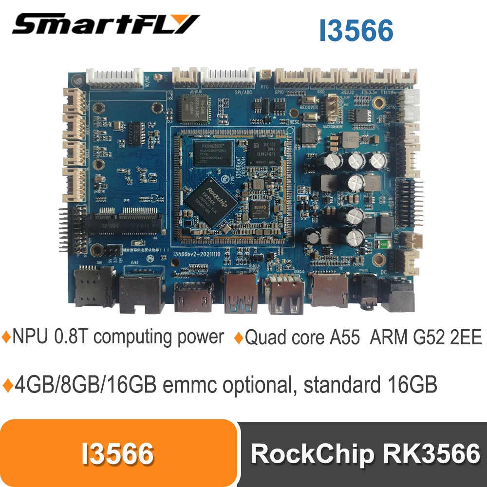 Smartfly I3566 development board Rockchip RK3566 16GB emmc quad-core 64-bit A55 (1.8GHz) NPU 0.8Tops support Android/Linux