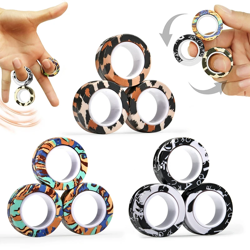 3pcs Finger Magnetic Rings Colorful Fidget Toy Set Adult Magnets Spinner Rings for Relieve Stress Anxiety Relief Therapy