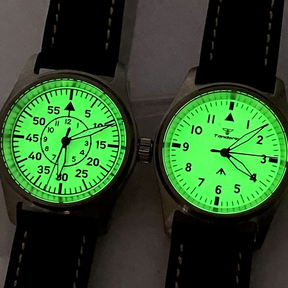 Tandorio Lume-Reloj de pulsera para hombre, accesorio masculino de pulsera resistente al agua de 36mm con esfera verde, luminoso, NH35, automático,