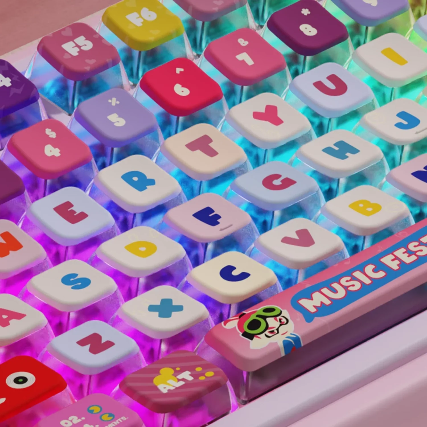 Cute ASA Translucent Keycaps PBT 122 Keys Pink Caller Atmosphere Theme Customized for 60/64/84/98/108 Mechanical Keyboards