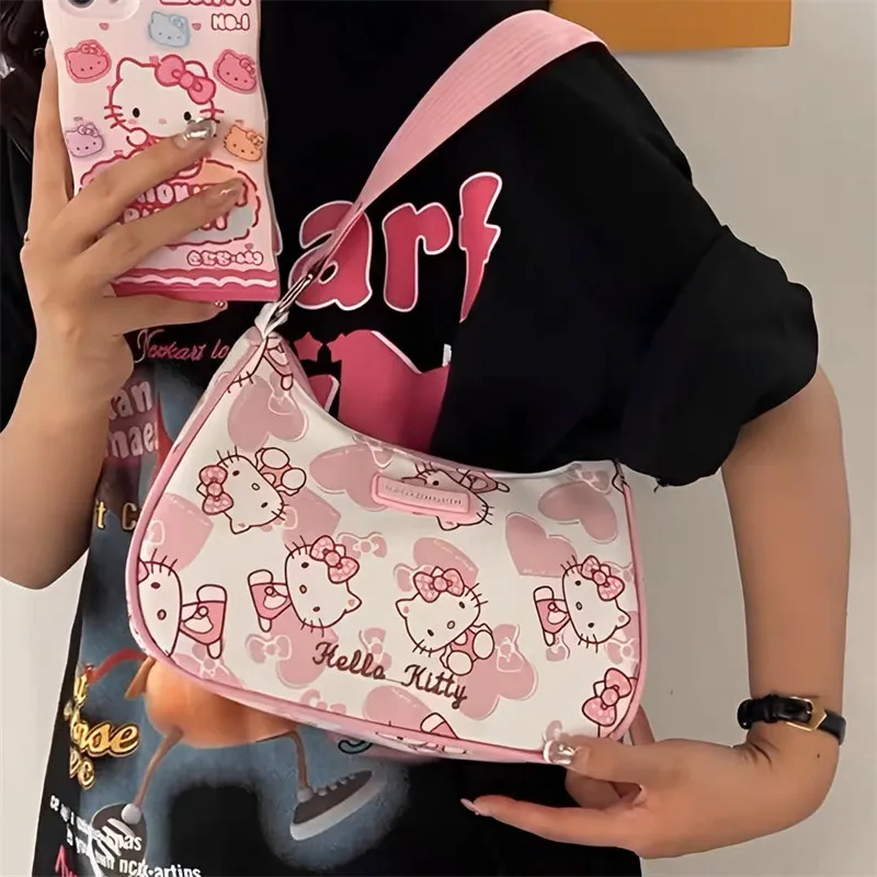 Miniso Hello Kitty Underarm Bag for Women Y2K Sanrio Kuromi Mymelody Messenger Tote Bag Cute Girls Shoulder Bag Purses Handbag