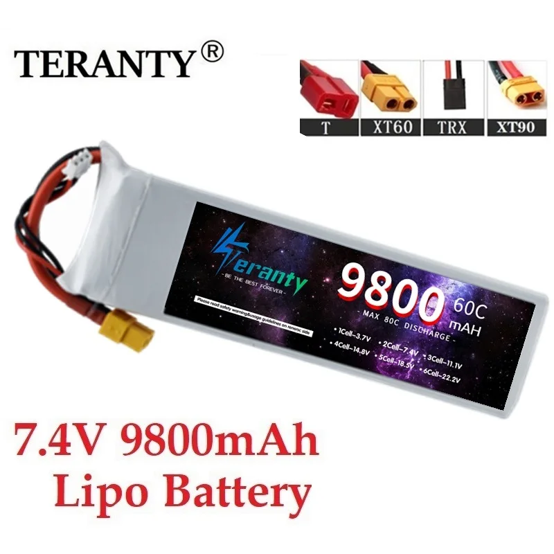 

TERANTY 7,4 v 9800mAh литий-полимерный аккумулятор 60C для радиоуправляемого квадрокоптера вертолета автомобиля лодки запчасти для Дронов 7,4 V 2S батарея T XT60 XT90