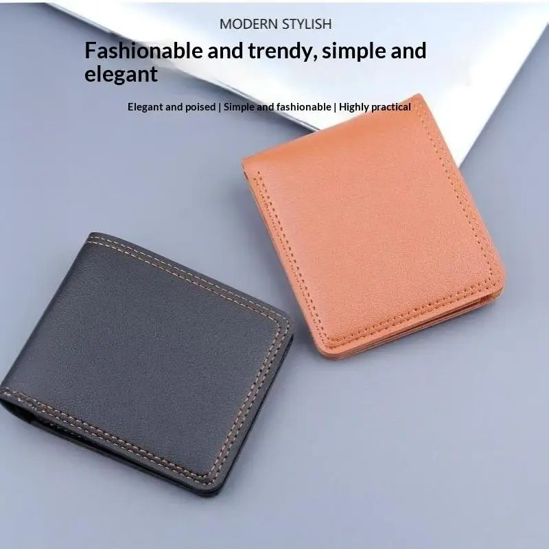 Minimalistische Herren-Geldbörse aus PU-Leder, Schwarz-Kaffee, große Kapazität, mehrere Fächer, zweifach faltbar, Ausweiskartenhalter, für Männer und Frauen – Detail 7