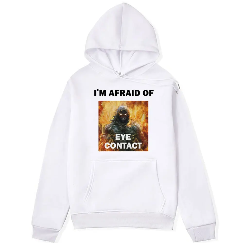 I'm Afraid of Eye Contact Humor Funny Hoodie Men Winter Retro Harajuku Sweatshirt Y2k Fashion Pullover Male Oversized Streetwear