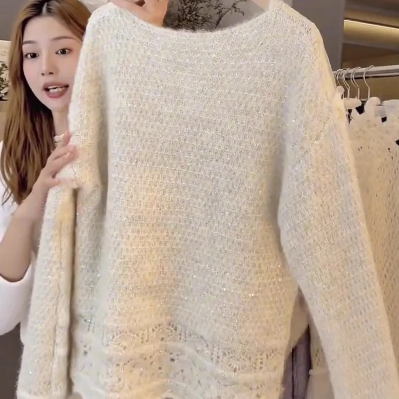 

French Gentle Style High-end Design Knitted Pullover 2025 Autumn and Winter New Fashionable Loose Slimming Bow Sweater