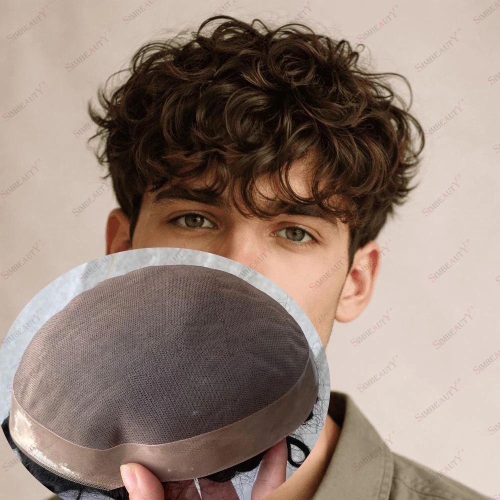 

18mm Natural Curly 100% Human Hair Cheapest Fine Mono Men's Toupee Breathable Natural Hairline 15mm 20mm Curl Pattern Prosthesis
