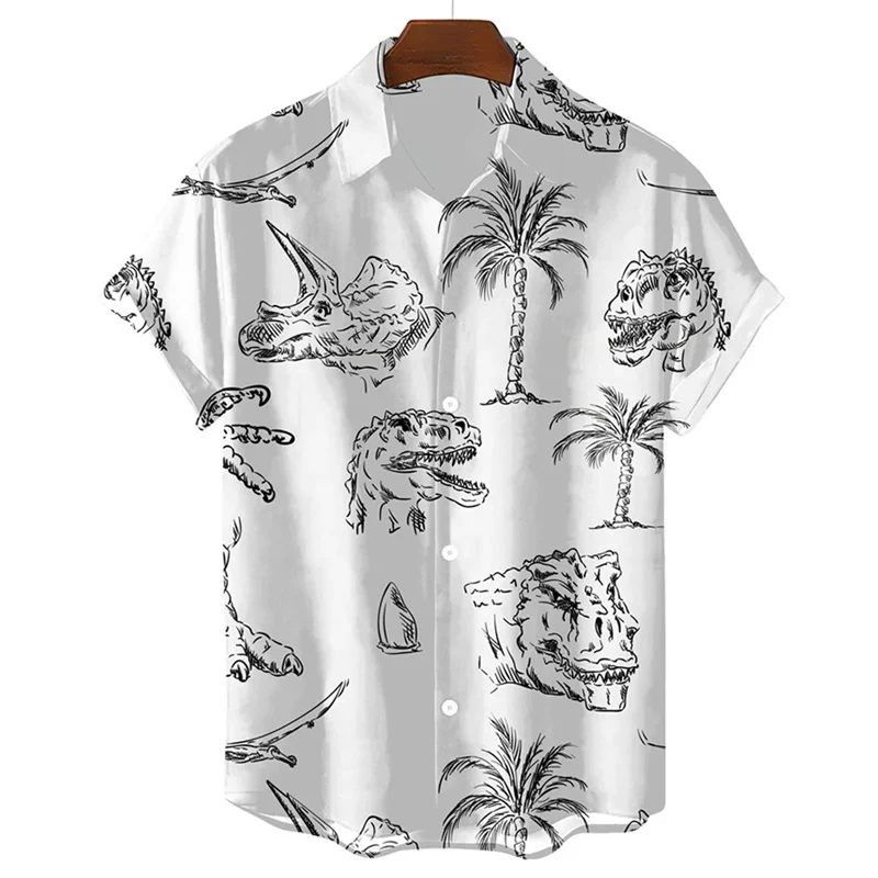 Cartoon Dinosaur Graphics Hawaiian Shirts Summer Fashion Short Sleeve Lapel Ancient Creatures 3D Printed Shirts Loose Casual Top