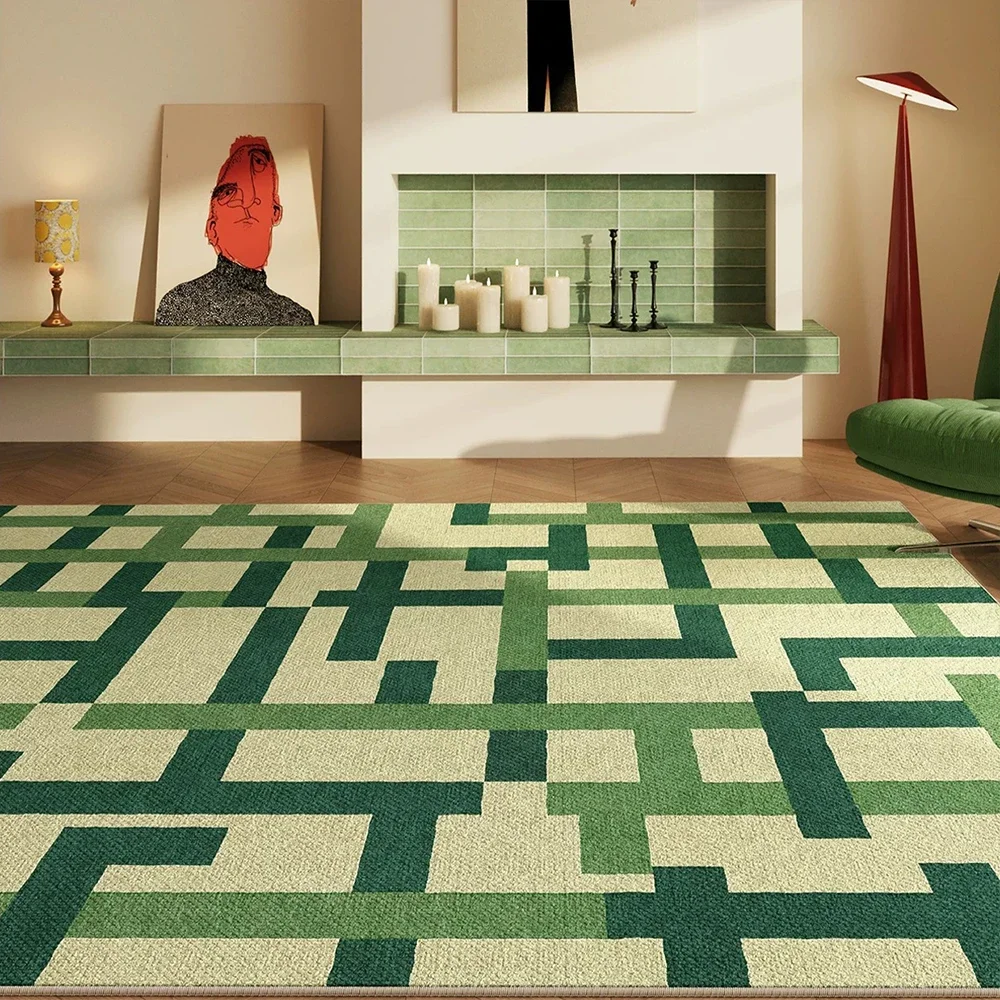 Green Checkered Striped Living Room Floor Mat Minimally Designed Home Decoration Area Carpet Bedroom Rugs Cloakroom Lounge Mats