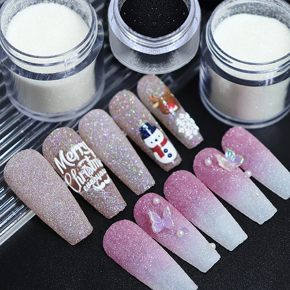 ผงกลิตเตอร์สีขาวสำหรับตกแต่งเล็บ 10 กรัม ผงน้ำตาลสำหรับทำเล็บ ผงขนสัตว์สีดำ ผงสีเล็บแบบมันวาว ผงน้ำตาลเคลือบเล็บ