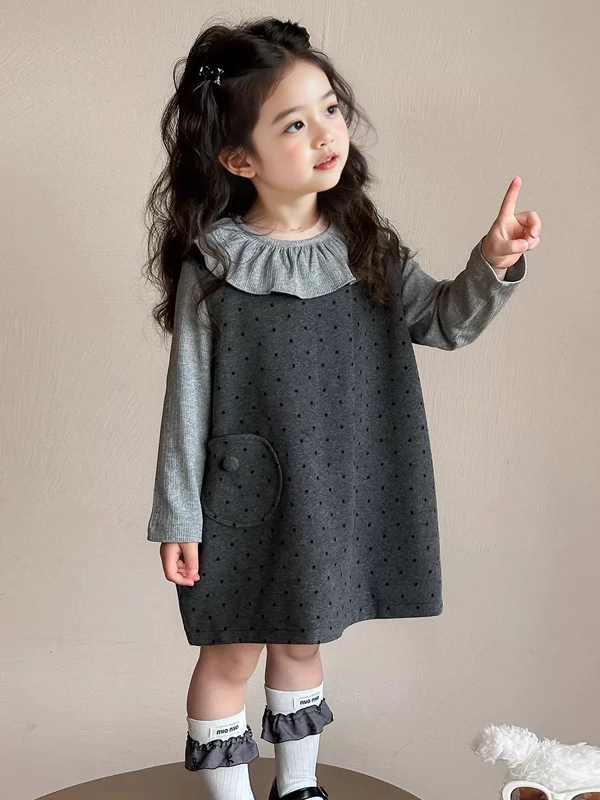 

Весенне-осенний комплект с жилетом и юбкой в горошек для девочек, модная детская одежда, длинный вик, круглый, средней длины