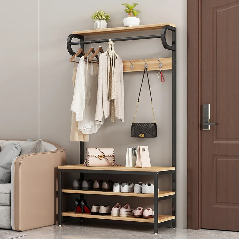 

Shoe changing stool Coat rack Integrated hanger Household bedroom Hanging bag Shoe cabinet Floor to ceiling Vertical foyer Multi
