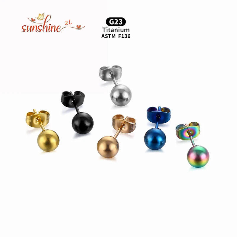 2PCS Spherical Earrings G23 Titanium Gold-Plated Ball Small Piercing Stud Earring for Women 20G Fashion Jewelry 3/4/5/6/8mm