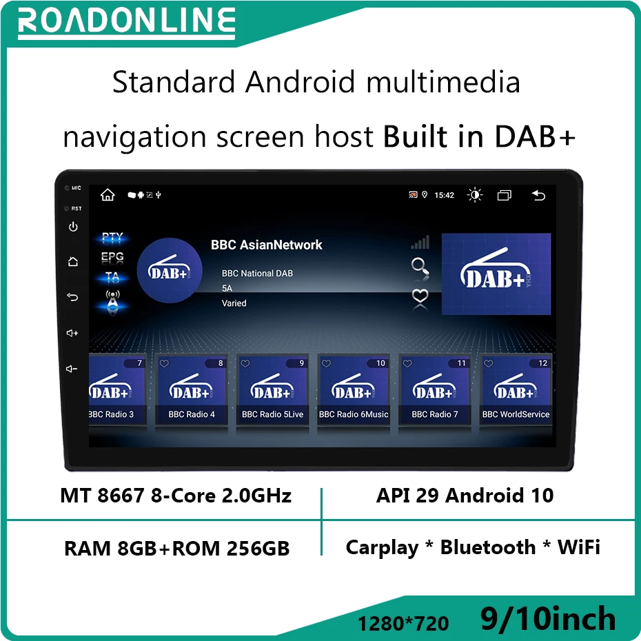 Standard Android multimedia navigation screen host Built in DAB+ 1280*720 Resolution MT8667 8+256gb Car Navigation CarPlay