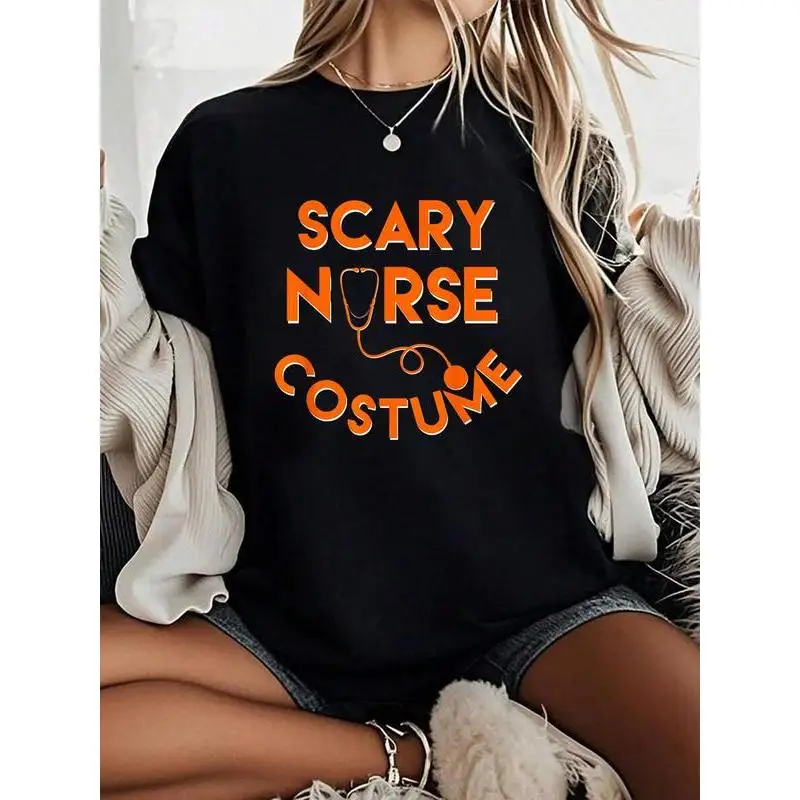 

Scary Nurse Costume Sweatshirt for Women, Unisex Halloween Party Graphic Crewneck, Funny Medical Themed Holiday Top