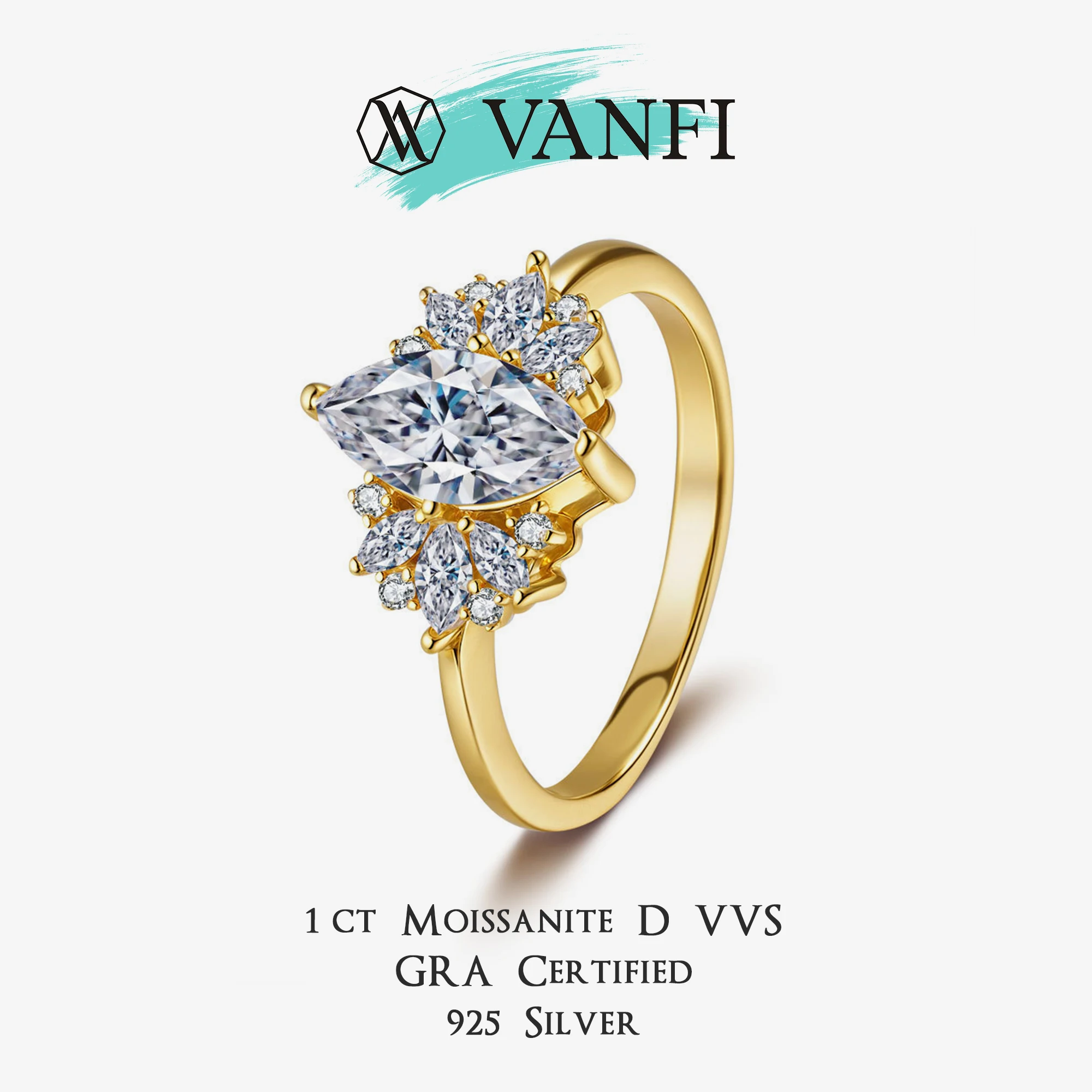 

KFVANFI Moissanite Ring for Women Sparkling 925 Sterling Silver 18K Gold Plated Luxury Engagement Wedding Band Exclusive Gift