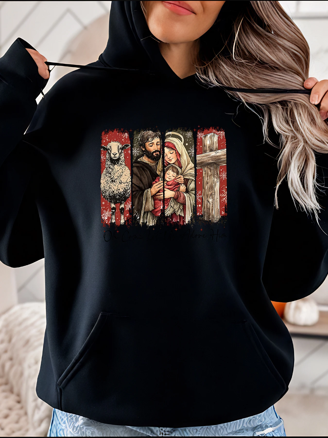 

Рождественская толстовка с капюшоном и принтом «Рождественская сцена», толстовка унисекс, религиозный рождественский подарок для женщин и мужчин, зимняя повседневная одежда