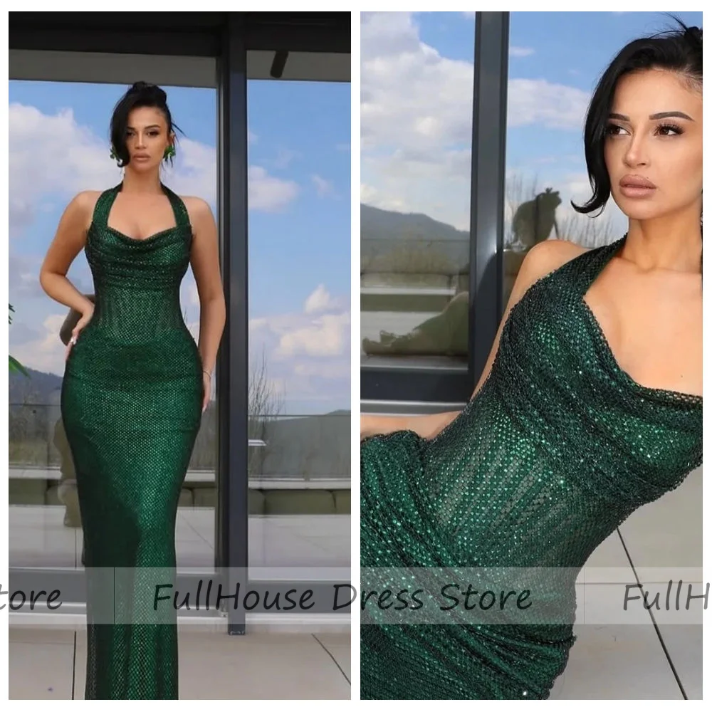 

Гламурное высококачественное плиссированное вечернее платье с лямкой на шее, расшитое бисером и блестками, Русалка, с открытой спиной, длиной до пола, иллюзия, платье для выпускного вечера