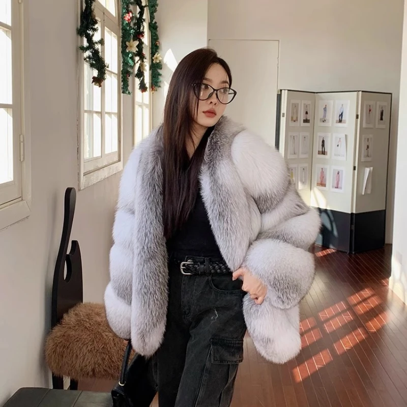 YOLANFAIRY whole skin real fox fur coat woman luxury winter thicken warmth long sleeve stand collar original fox fur coats 2025