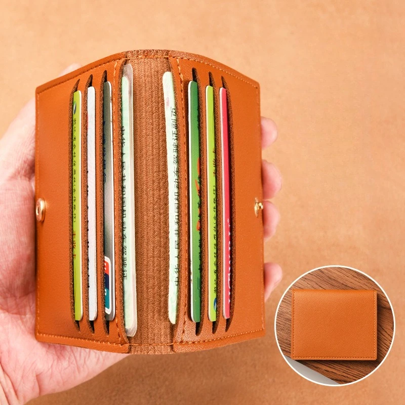 1Pc Ultra-thin Small Bank Cards Multi Card Slot Card Holder Wallet Women Men Credit Cards Bag Male Card Holder Solid Color PU Le