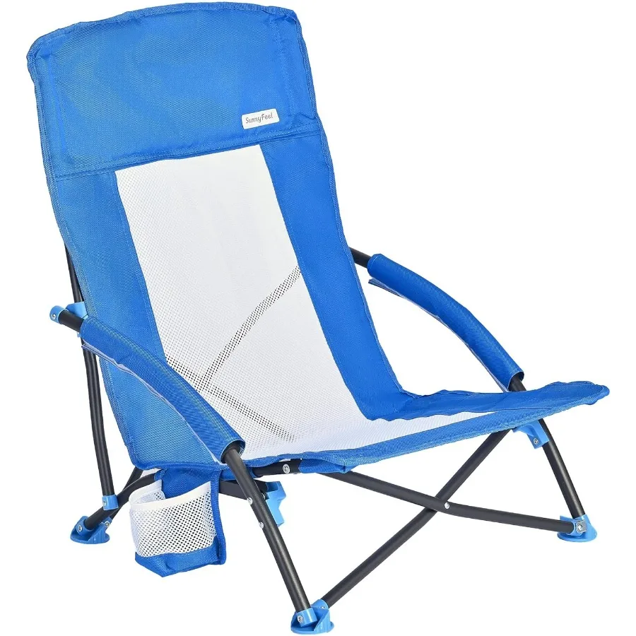 

Low Folding Beach Chair for Adults Portable Lightweight Sling Beach Camping Chairs with Cup Holder and Armrest Foldable Camp La