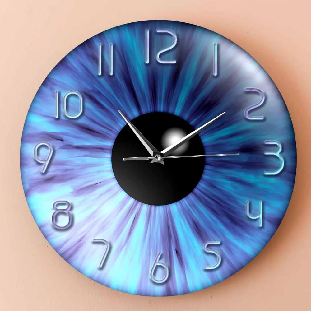 Eyeball Iris Pupil Optician Print Wall Clock Eye Doctor Office Decor Clock Optical Artwork Blue Wall Watch Ophthalmologist Gift