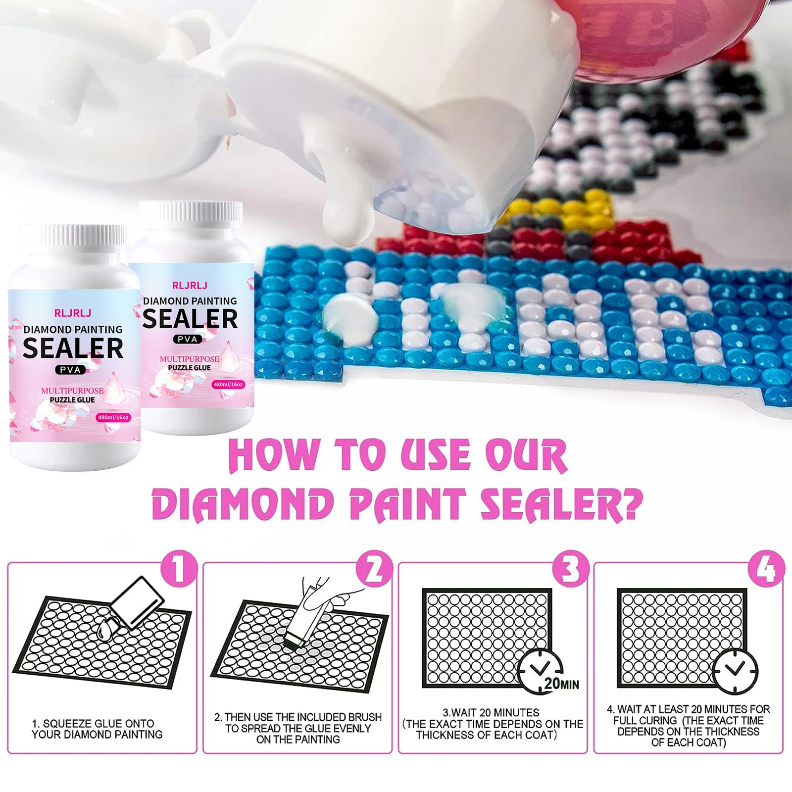 Diamond Painting Sealer with Brush Glue Accessories Permanent Hold & Shine Effect for Diamond Painting and Jigsaw Puzzles