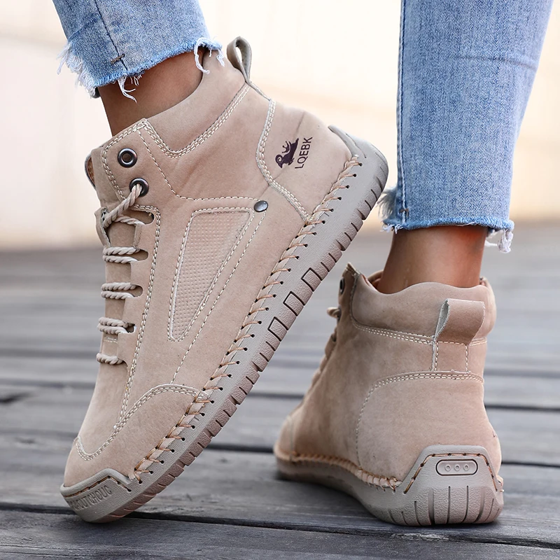 Retro Workwear High Top Sports Shoes Men Leather Upper Women Stitching Details Breathable Holes Classic Retro Street Style 2025