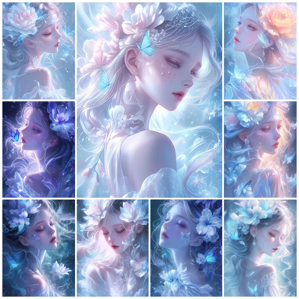 quebra-cabeca-de-menina-elfa-floral-com-brilho-ciano-roxo-pastel-retrato-de-fada-com-petalas-transparentes-e-borboletas-azuis-para-decoracao-de-parede-domestica