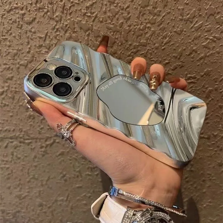 الفاخرة تصفيح مرآة متموجة قضية الهاتف آيفون 17 برو ماكس 16 15 14 13 12 11 الهواء لينة للصدمات غطاء الوفير