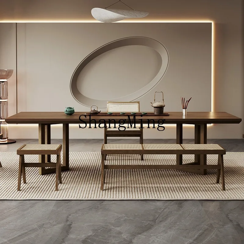 

FG solid wood tea table and chair combination simple Kung Fu tea table office new Chinese log large board table