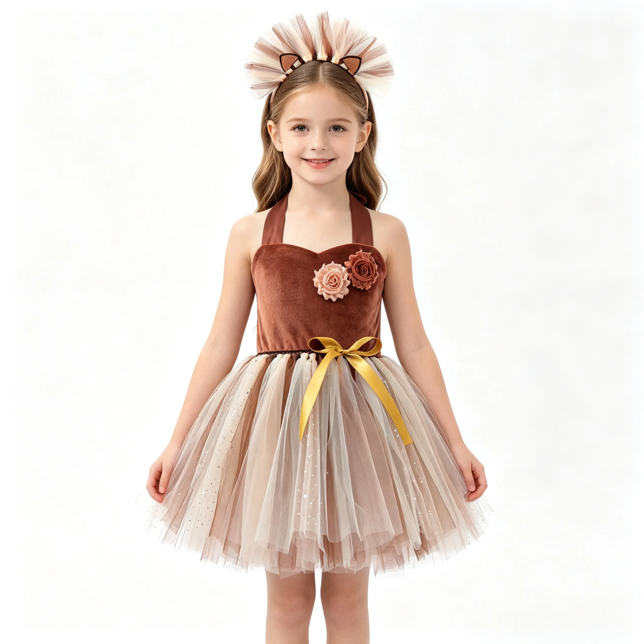 Lion Tutu Dress Jungle Animal Print Set Girls Kids Halloween Party Birthday Stage Performance Toddler Ruffled Cutie Soft Cute