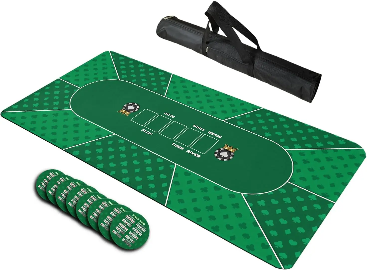 

Poker Mat for 8-10 Players, Texas Hold'em Table Topper 70" x 35", Includes Coasters and Storage Bag