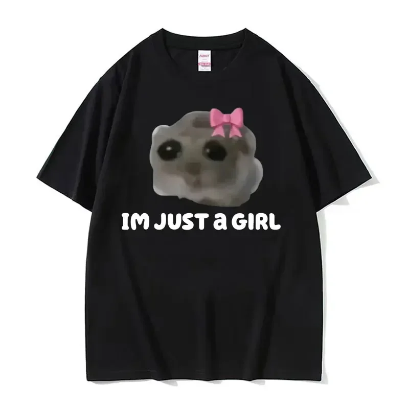 Funny Sad Hamster Meme Cry BiG Eye Cute Mouse T Shirt Women Fashion Kawaii Clothes T-shirts Women T-shirt
