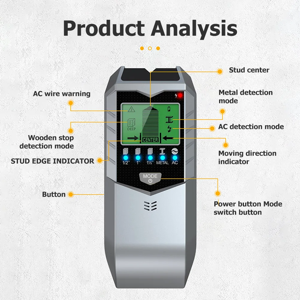 Detektor dinding elektronik, pencari logam genggam multifungsi, tampilan Digital LCD, pencari pipa kayu, instrumen pengukur